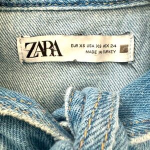 Zara. Tied Denim Blouse